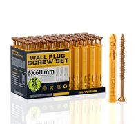 DC VOLTAGE 50 Pcs Wall Plugs and Screws Set 6mm x 60mm Concrete Fixings Screws and Wall Expansion Anchors Plugs Kit Wall Hanging Mounting TV Mount Drywall Self Tapping Screw Wall Plug