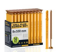 DC VOLTAGE 50 Pcs Wall Plugs and Screws Set 8mm x 100mm Concrete Fixings Screws and Wall Expansion Anchors Plugs Kit Wall Hanging Mounting TV Mount Drywall Self Tapping Screw Wall Plug