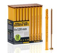 DC VOLTAGE 50 Pcs Wall Plugs and Screws Set 8mm x 120mm Concrete Fixings Screws and Wall Expansion Anchors Plugs Kit Wall Hanging Mounting TV Mount Drywall Self Tapping Screw Wall Plug