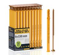 DC VOLTAGE 50pcs Wall Plugs and Screws Set 8 x 150 mm Anchor Bolts For Masonry Brick Concrete Heavy Duty Brick Concrete Fixings Plugs Assorted Set pack