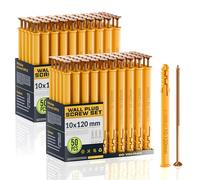 DC VOLTAGE 50pcs x 2 Wall Plugs and Screws Set 10 x 120 mm Anchor Bolts for Masonry Brick Concrete Heavy Duty Brick Concrete Fixings Plugs Assorted Set