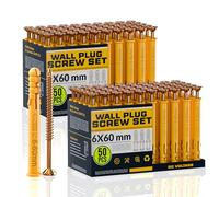 DC VOLTAGE 50pcs x 2 Wall Plugs and Screws Set 6 x 60 mm Anchor Bolts For Masonry Brick Concrete Heavy Duty Brick Concrete Fixings Plugs Set