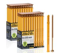 DC VOLTAGE 50PCS X 2 Wall Plugs and Screws Set 8 x 150mm Anchor Bolts For Masonry Brick Concrete Heavy Duty Brick Concrete Fixings Plugs Set