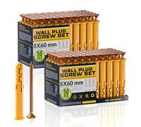 DC VOLTAGE 50pcs x 2 Wall Plugs and Screws Set 8 x 60 mm Anchor Bolts For Masonry Brick Concrete Heavy Duty Brick Concrete Fixings Plugs Assorted Set