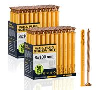 DC VOLTAGE 50pcs X 2Pack Wall Plugs and Screws Set 8 x 100 mm Anchor Bolts for Masonry Brick Concrete Heavy Duty Brick Concrete Fixings Plugs Assorted Set