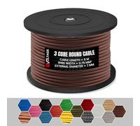 DC VOLTAGE 5m Brown Vintage 3 Core Round Cable Fabric Cloth Covered Electrical Wire, 16.4ft 3 Conductors 18 Gauge Textile Electric Cable Wire Coated in Colored Vintage for Lighting DIY Project