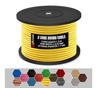 DC VOLTAGE 5m Yellow Cable Vintage 3 Core Round Cable Fabric Cloth Covered Electrical Wire, 16.4ft 3 Conductors 18 Gauge Textile Electric Cable Wire Coated in Colored Vintage for Lighting DIY Project