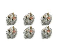 DC VOLTAGE 6 Pack 13 Amp UK 3-Pin Plug Rewireable Mains Power Plug with Solid Brass Pins, BS1363 Fused Replacement Electrical Plug with Secure Cord Grip for 250V Power Cable (Transparent 6 Pcs)