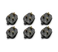 DC VOLTAGE 6 Pack 13 Amp UK 3-Pin Plug Rewireable Mains Power Plug with Solid Brass Pins, BS1363 Fused Replacement Electrical Plug with Secure Cord Grip for 250V Power Cable (Black 6 Pcs)