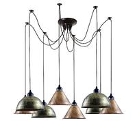 DC VOLTAGE 8 Arm Spider Pendant Light, Industrial Vintage Ceiling Fixture with Adjustable 2m Cord, E27 Sockets, Metal Shades - LED Bulbs Not Included