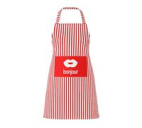 DC VOLTAGE Adjustable Cotton Aprons with Pocket for Women Men Unisex Bib Aprons Red & White Striped Bonjour Kitchen Butchers Chefs Home Kitchen Restaurant School College Coffee Gardening