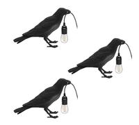 DC VOLTAGE Black Birds Table Lamps 3 Pack Resin Crow Desk LED Lamp E27 Base Modern Raven Art Deco Bedside Decor Plug in Cord Wall Lamps for Bedroom, Office, College Dorm, Right Black Wall