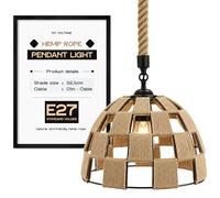DC VOLTAGE Black Ceiling Light Wire Basket Metal Basket Pendant Lighting Ceiling Light Shade,Hemp Rope Pendant Light Industrial Style Light for Indoor Kitchen Islands Living Room