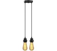 DC VOLTAGE Black Double Pendant Light with 95cm Adjustable Cables & Dual E27 Lamp Holders Industrial Hanging Ceiling Light Fixure for Kitchen Island Bedroom Interior Lighting (Black 2 Head + Bulb)