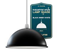 DC VOLTAGE Black Inner White Metal Lamp Shades Living Room Ceiling Pendant Light Shade 21cm Easy Fit Lampshades Only for Industrial Ceiling Light Fitting Bedroom, Kitchen(Free Reducer Plate)