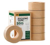 DC VOLTAGE Brown Kraft Paper Packaging Tape 4.8cm x 500cm, Brown Gummed Adhesive and Recyclable Strong Sticky Tape Rolls, Carton Sealing Paper Tape Easy Tear Sustainable Packing Tape, Pack of 6