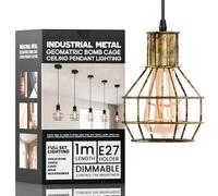DC VOLTAGE Brushed Copper Cage Pendant Light E27 with Bulb, 90cm Adjustable Wire Basket Ceiling Lantern, Industrial Metal Hanging Lamp for Kitchen Dining Room Hallway