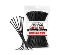 DC Voltage Cable Ties, Pack of 100, Clear Nylon Zip Ties Secure Tensile Strength, Multi-Purpose Plastic Tie Wraps, Secure Self-Locking Mechanism for Home, Garden, Office and DIY (Black, 4.6 x 450mm)