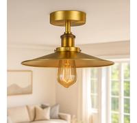DC VOLTAGE Ceiling Light Fixtures Chandelier Industrial E27 Base 22cm Yellow Brass Lampshade Semi Flush Mount Light Fitting for Hallway Entrance Kitchen Bedroom Dining Rooms Living Rooms