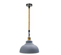 DC Voltage Ceiling Pendant Light 100cm Adjustable Hemp Covered Hanging Cable E27 Base 29cm Metal Curvy Dome Grey Shade Easy Fit Retro Lighting Indoor Lamp for Kitchen Island Living Room