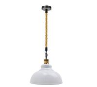 DC Voltage Ceiling Pendant Light 100cm Adjustable Hemp Covered Hanging Cable E27 Base 29cm Metal Curvy Dome White Shade Easy Fit Retro Lighting Indoor Lamp for Kitchen Island Living Room