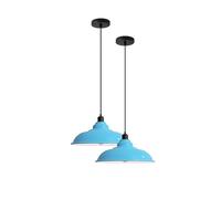 DC VOLTAGE Ceiling Pendant Light Blue Metal 32cm Width Industrial 2Pack Lampshades Easy Fit E27 Base with Adjustable Cable Hanging Light Fitting for Kitchen Living Room Bedroom Restaurant Office Bar