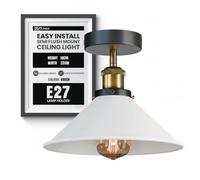 DC VOLTAGE E27 Base Vintage Ceiling Light with 22cm White Conical Lampshade Easy Fit Durable Metal Anti Rust Flush Fitting Ceiling Light for Living Room,Bedroom, Kitchen with Bulb