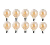 DC VOLTAGE,Edison Vintage LED Light Bayonet Bulb, G95 B22 8W LED Filament Bulb, 400LM, 2700K Warm White, Amber Glass Dimmable,90% Energy Saving-220V, Pack of 10