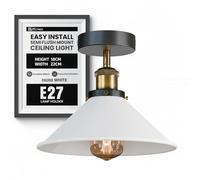 DC VOLTAGE Flush Ceiling Light 22cm E27 Base Vintage Metal White Cone Shade Semi Flush Mount Ceiling Light Fitting for Bedroom, Living Room, Kitchen, Hallway UK Indoor Ceiling Fixture with Bulb