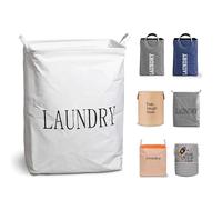 DC VOLTAGE Freestanding Laundry Basket with Lid 61L Collapsible Washing Basket Drawstring Clothes Hamper Storage Bins with Waterproof Coating(White Rectangular Bag)