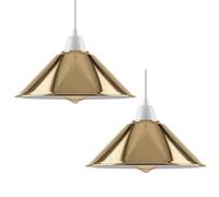 DC VOLTAGE French Gold Set of 2 Metal Cone Lamp Shade E27 Replacement Pendant Light Industrial Vintage Hanging Lampshade Ceiling Fixtures Kitchen Island Dining Room Farmhouse Retro Bulb Guard 22cm