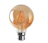 DC VOLTAGE Globe Bayonet LED Vintage Light Bulb G95 4W LED Dimmablle Filament, B22 2700K Warm White Amber Gold Glass Retro Style Old Fashioned Decorative Bulb Energy Class A+ - Pack of 1