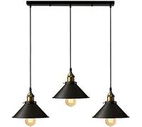 DC VOLTAGE Industrial 3 Head Pendant Ceiling Light Black Metal 22cm Cone Shades Adjustable 95cm Cable E27 Holder 50cm Rectangle Ceiling Plate for Kitchen Dining Room