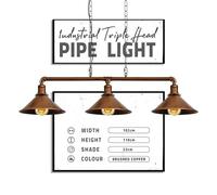 DC VOLTAGE Industrial 3 Way Bar Over Table Water Pipe Ceiling Light Fitting Height Adjustable Chain Metal Cone Shade Suspended Pendant Lamp for décor