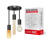 DC VOLTAGE Industrial 3-Way Ceiling Light Black Metal E27 Semi Flush Mount