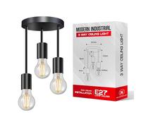 DC VOLTAGE Industrial 3-Way Ceiling Light Fitting Black Metal E27 Base