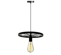 DC VOLTAGE Industrial Black Pendant Light 30cm Ceiling Lamp Shade with Adjustable 95cm Cable, Retro Wheel Design Hanging Light Fixture for Kitchen, Dining Room, Bar, Living Room