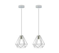 DC VOLTAGE Industrial Cage Pendant Ceiling Light,Adjustable Hanging Ceiling Lights, Black Wire Lampshade for Kitchen Bedroom Bar Cafe Hallway, Large Size, 2PCS (Chrome(10mm Open Hole))