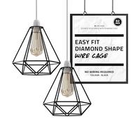 DC VOLTAGE Industrial Cage Pendant Ceiling Light,Adjustable Hanging Ceiling Lights, Black Wire Lampshade for Kitchen Bedroom Bar Cafe Hallway, Large Size, 2PCS (White)