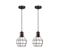DC VOLTAGE Industrial Cage Pendant Ceiling Light,Adjustable Hanging Ceiling Lights, Black Wire Lampshade for Kitchen Bedroom Bar Cafe Hallway, Large Size, 2PCS (Rustic Red)