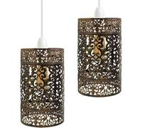 DC Voltage Industrial Easy Fit Metal Cage Drum Lampshade Ceiling Pendant Lampshade with Reducer Plate for Living Rooms Bedroom Kitchen Dining Room (2 Pack Brushed Copper B6)