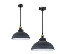 DC VOLTAGE Industrial Metal Dome Shape 30 cm 2 Pack Grey Lamp Shade with 95 cm Adjustable Hanging E27 Base Pendant Light for Dining Room Bar Club Restaurant Bedroom Living Room and Hall.