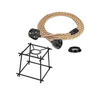 DC VOLTAGE Industrial Metal Pendant Light Ceiling Geometric Wire Cage E27 Fitting, 2m Plug in Pendant Cord Set, Fabric 2m Cable kit Farmhouse Decoration for Bedrooms Living Room (with Out Bulb)