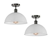 DC VOLTAGE Industrial Metal-Semi Flush Mount E27 30cm Dome Lampshade 2 Pack Ceiling Light Fixture for Living Room Bedroom Dining Room (White with Bulb)