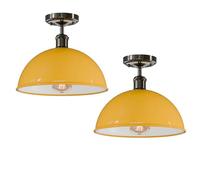 DC VOLTAGE Industrial Metal-Semi Flush Mount E27 30cm Dome Lampshade 2 Pack Ceiling Light Fixture for Living Room Bedrooom Dining Room (Yellow with Bulb)