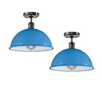DC VOLTAGE Industrial Metal-Semi Flush Mount E27 30cm Dome Lampshade 2 Pack Ceiling Light Fixture for Living Room Bedrooom Dining Room (Blue with Bulb)