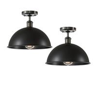 DC VOLTAGE Industrial Metal-Semi Flush Mount E27 30cm Dome Lampshade 2 Pack Ceiling Light Fixture for Living Room Bedrooom Dining Room (Black with Bulb)