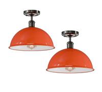 DC VOLTAGE Industrial Metal-Semi Flush Mount E27 30cm Dome Lampshade 2 Pack Ceiling Light Fixture for Living Room Bedrooom Dining Room (Orange with Bulb)