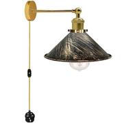 DC VOLTAGE Industrial Metal Wall Mount Sconce Adjustable Arm Light on/Off Switch Plug 22cm Cone Lamp Shade with E27 Base Lamp Holder for Restaurant Office Bar Hotel Coffee Shop Decoration.