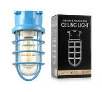 DC VOLTAGE Industrial Nautical Bulkhead Ceiling Light Metal Cage Flush Mount E27 Indoor Porch Hallway Lighting Fixture Vintage Marine Design (Blue)